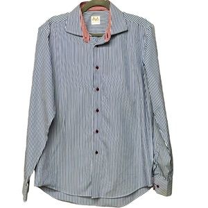John Henric Blue Stripe With Red Checker Lining Oxford Shirt‎ Size L